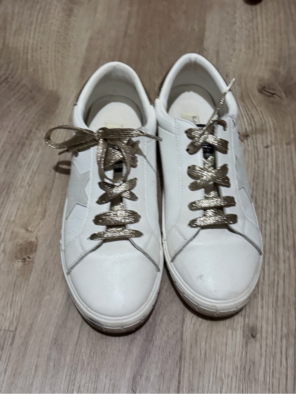 Vintage Havana White Sneakers with Metallic Gold Laces